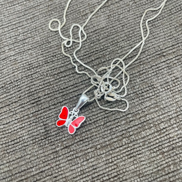 Sterling Silver Red Enamel Butterfly Necklace - Picture 7 of 7